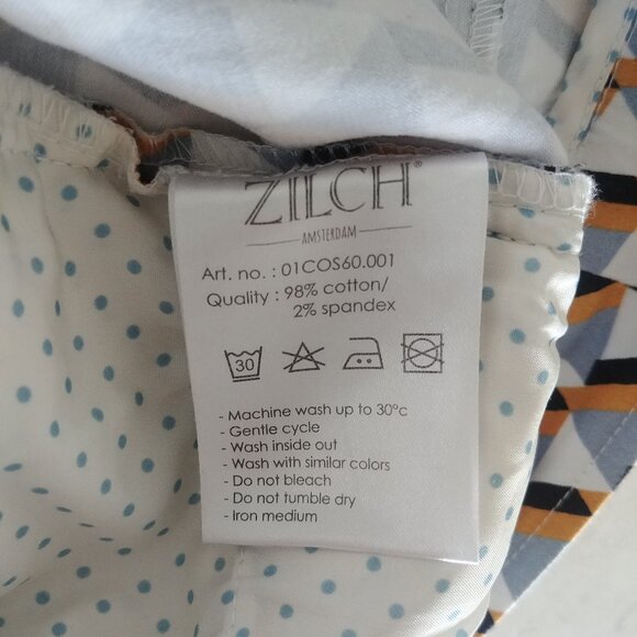 Zilch Amsterdam geometric pattern cotton tapered pants yellow grey white Large - Picture 8 of 15